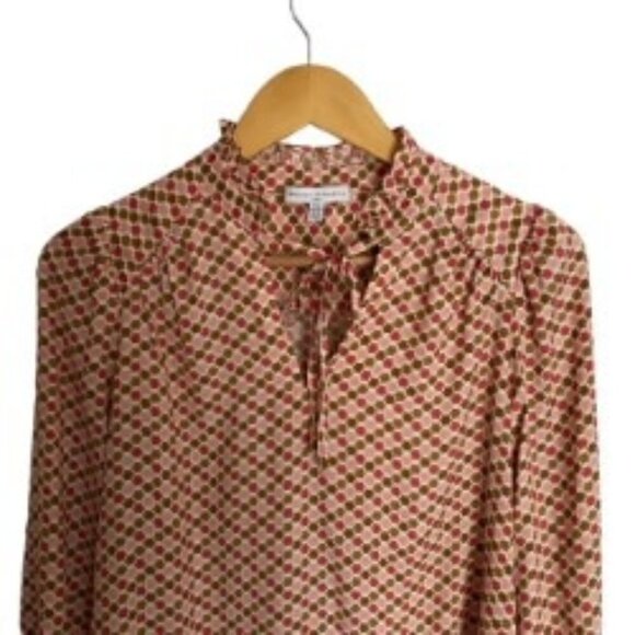 Maison d'Amelie Ruffle Neck Pink & Brown Long Sleeve Blouse XSmall - Picture 4 of 4